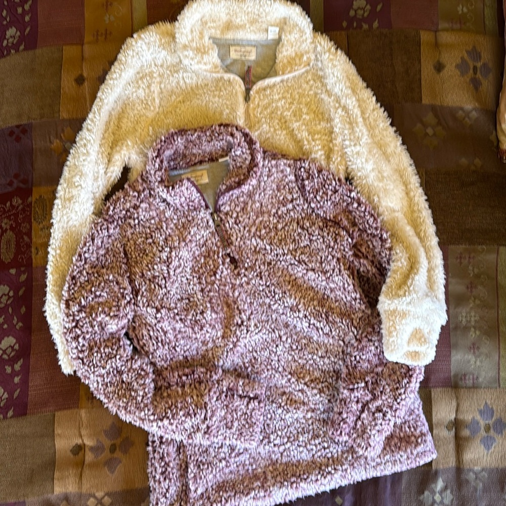 (2) Sherpa Fleece 1/4 zip Jersey Lined Cozy Pullovers w. Pockets Women’s Small